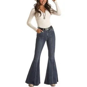 NEW ROCK &amp; ROLL COWGIRL extra stretch high bell bottom jean in dark blue