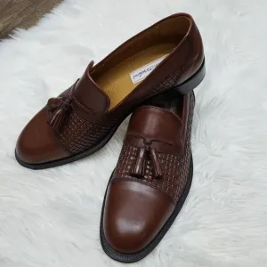 NEW SANDRO MOSCOLONI Seneca Woven Tassel Bologna Loafer 8.5 M Brown leather