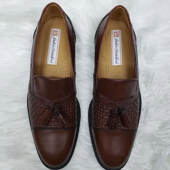 NEW SANDRO MOSCOLONI Seneca Woven Tassel Bologna Loafer 8.5 M Brown leather