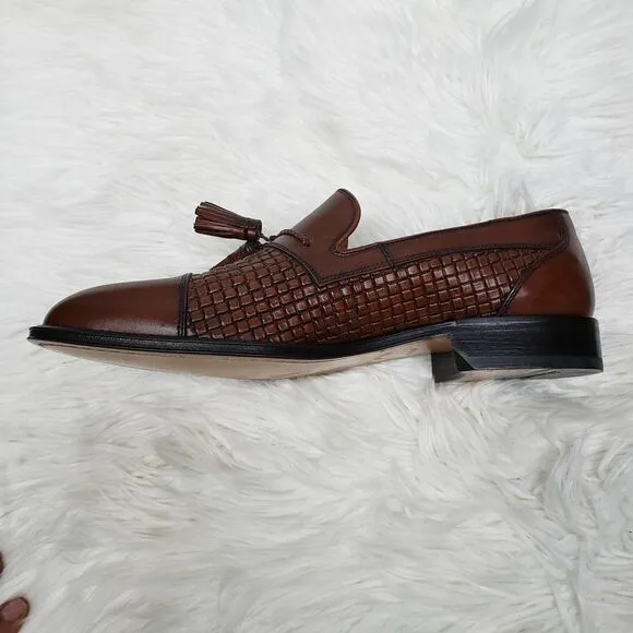 NEW SANDRO MOSCOLONI Seneca Woven Tassel Bologna Loafer 8.5 M Brown leather