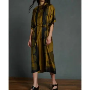 NEW SOEUR dress athena in kaki/noir