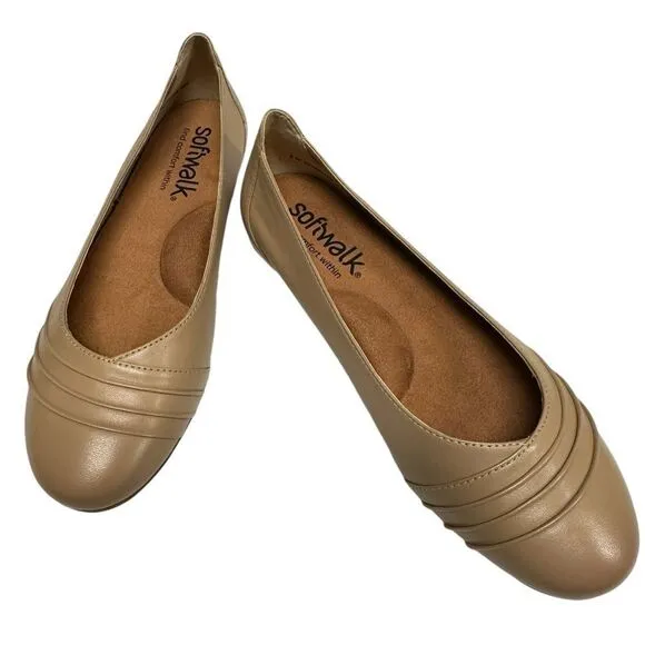 NEW Softwalk Safi Tan Leather Ballet Flats | Size 8W