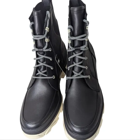 New Sorel Brex Boots Black Chalk Lace Up Leather Waterproof Lug Chunky Sz 11