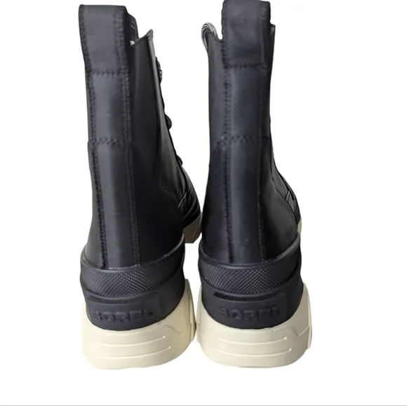 New Sorel Brex Boots Black Chalk Lace Up Leather Waterproof Lug Chunky Sz 11