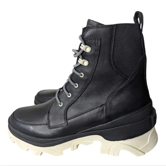 New Sorel Brex Boots Black Chalk Lace Up Leather Waterproof Lug Chunky Sz 11