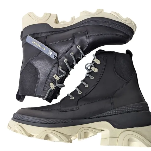 New Sorel Brex Boots Black Chalk Lace Up Leather Waterproof Lug Chunky Sz 11