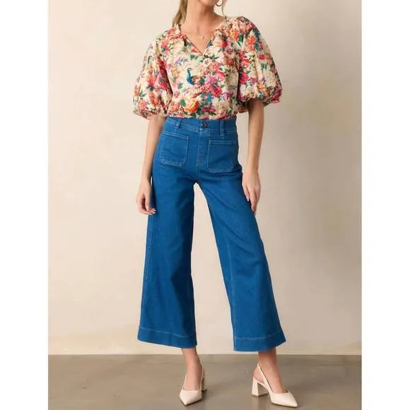 NEW SPANX cropped wide leg jeans in washed blue