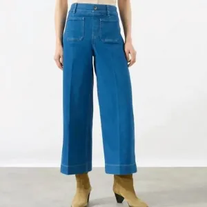 NEW SPANX cropped wide leg jeans in washed blue