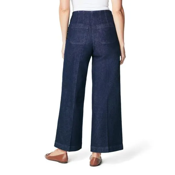 NEW SPANX zero waistband crop wide leg jeans in raw indigo