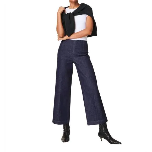 NEW SPANX zero waistband crop wide leg jeans in raw indigo