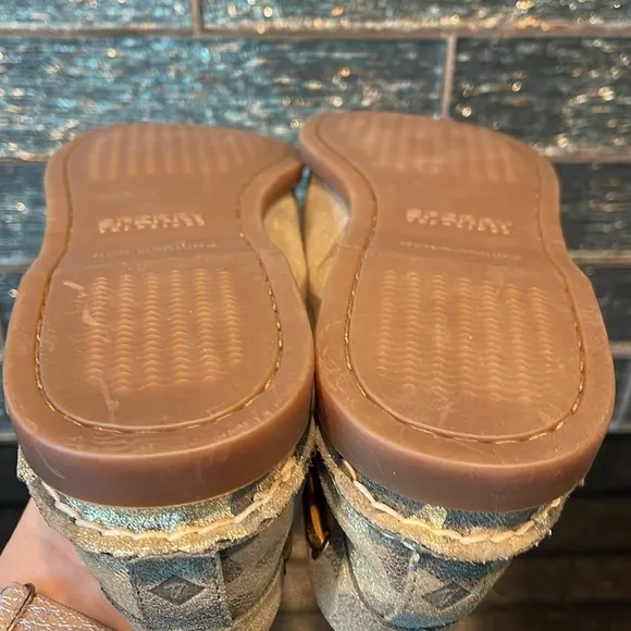 NEW Sperry Top-Sider Glitter Metallic Gold Camo BOAT SHOES SLIDES FLATS Vida 11