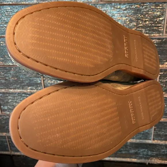 NEW Sperry Top-Sider Glitter Metallic Gold Camo BOAT SHOES SLIDES FLATS Vida 11