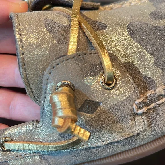 NEW Sperry Top-Sider Glitter Metallic Gold Camo BOAT SHOES SLIDES FLATS Vida 11