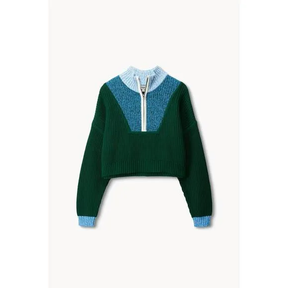NEW STAUD cropped hampton sweater in jungle sky ivory