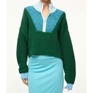 NEW STAUD cropped hampton sweater in jungle sky ivory