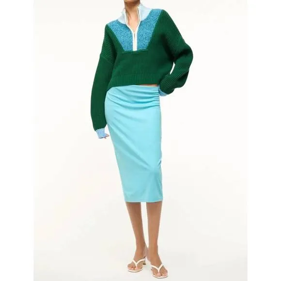 NEW STAUD cropped hampton sweater in jungle sky ivory