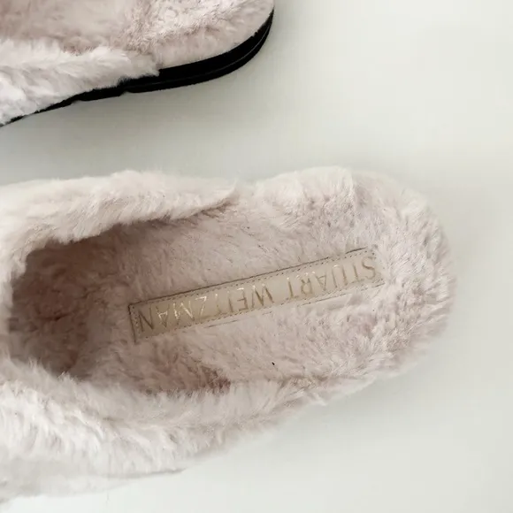 NEW Stuart Weitzman Fuzzy Roza Cream Slide Sandals US 10
