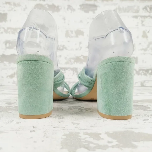 NEW Stuart Weitzman MINT EUCALYPTUS Twist Block Slide High Heel Sandals i206