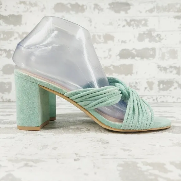 NEW Stuart Weitzman MINT EUCALYPTUS Twist Block Slide High Heel Sandals i206