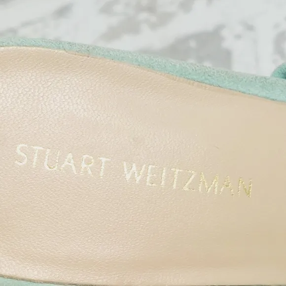NEW Stuart Weitzman MINT EUCALYPTUS Twist Block Slide High Heel Sandals i206