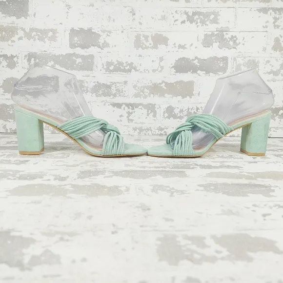 NEW Stuart Weitzman MINT EUCALYPTUS Twist Block Slide High Heel Sandals i206