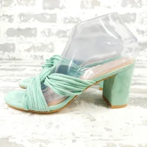 NEW Stuart Weitzman MINT EUCALYPTUS Twist Block Slide High Heel Sandals i206