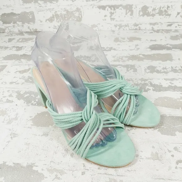 NEW Stuart Weitzman MINT EUCALYPTUS Twist Block Slide High Heel Sandals i206