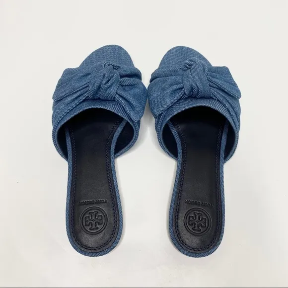NEW Tory Burch Annabelle Bow Slide Sandals Denim