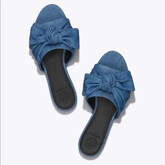 NEW Tory Burch Annabelle Bow Slide Sandals Denim