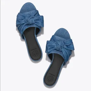 NEW Tory Burch Annabelle Bow Slide Sandals Denim