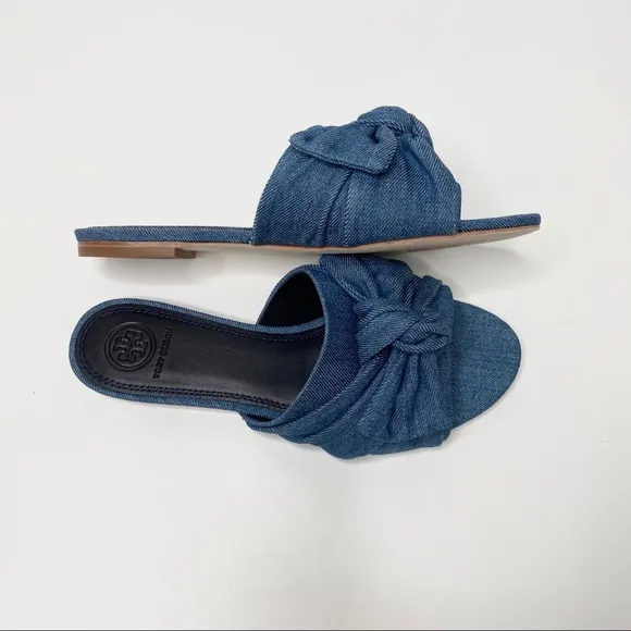 NEW Tory Burch Annabelle Bow Slide Sandals Denim