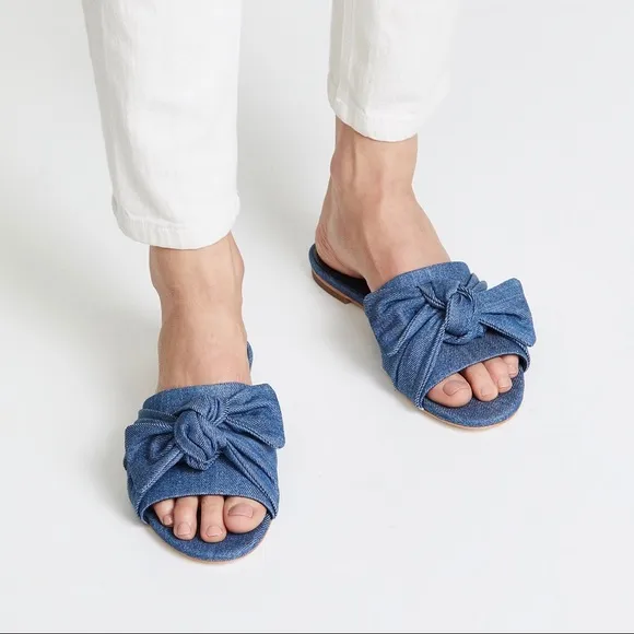 NEW Tory Burch Annabelle Bow Slide Sandals Denim