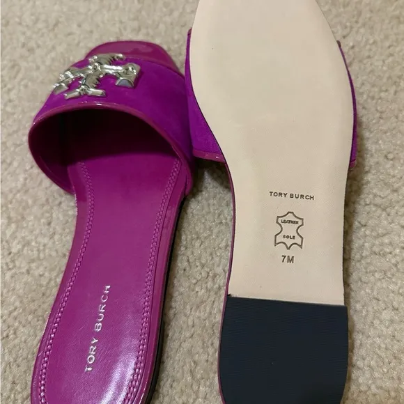 New! Tory Burch Women's Fuschia Eleanor Slide Sandals - 7