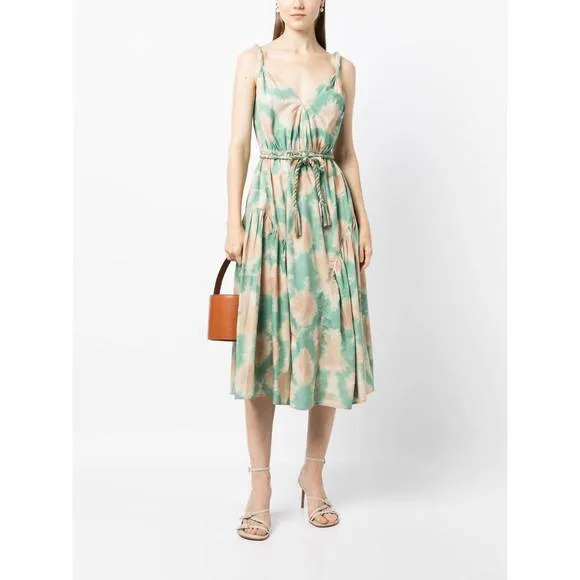 NEW ULLA JOHNSON valentina tie dye cotton sleeveless midi dress in calcite/multi