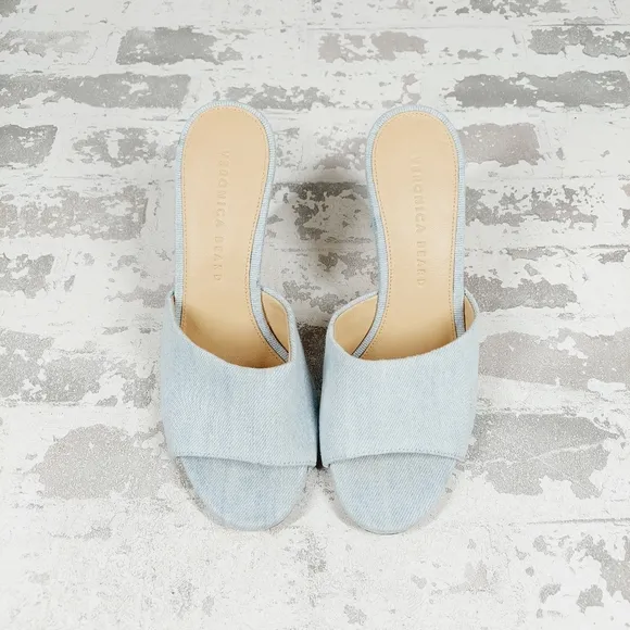 NEW Veronica Beard Dali Blue Denim Wedge Desert Summer Casual Sandals D415