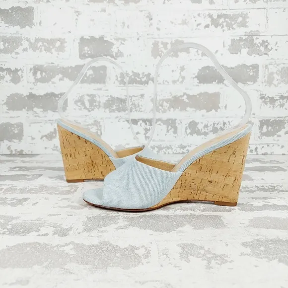 NEW Veronica Beard Dali Blue Denim Wedge Desert Summer Casual Sandals D415
