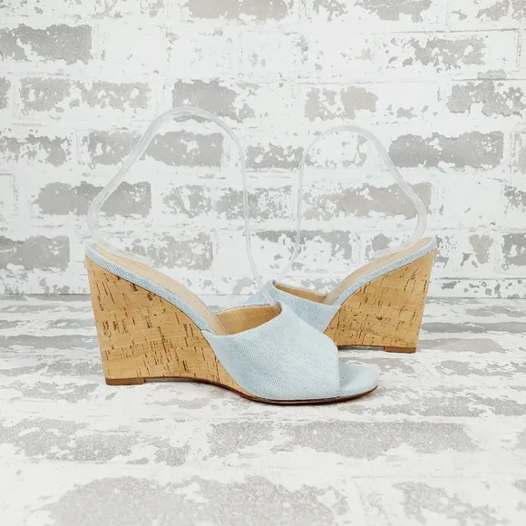 NEW Veronica Beard Dali Blue Denim Wedge Desert Summer Casual Sandals D415