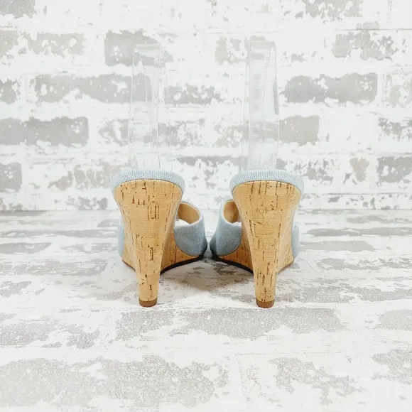 NEW Veronica Beard Dali Blue Denim Wedge Desert Summer Casual Sandals D415