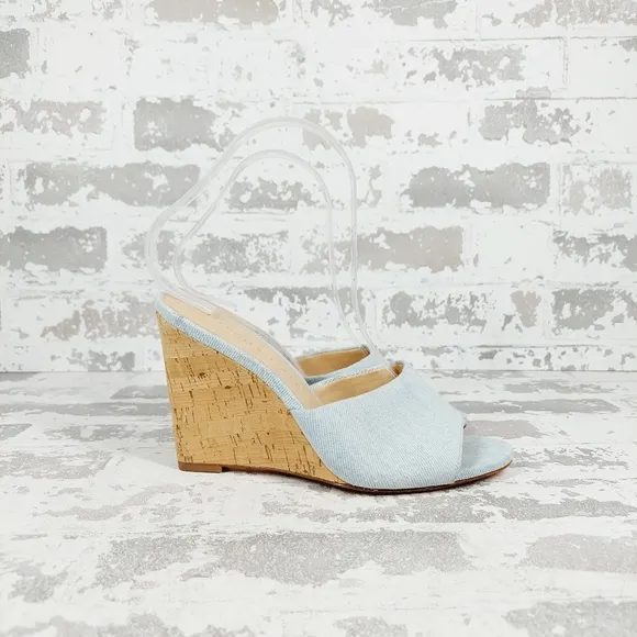 NEW Veronica Beard Dali Blue Denim Wedge Desert Summer Casual Sandals D415
