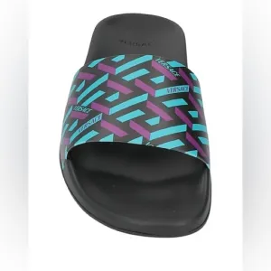 New Versace Gomma Greca pattern Slides Black Casual Sandals sz 10 (43)
