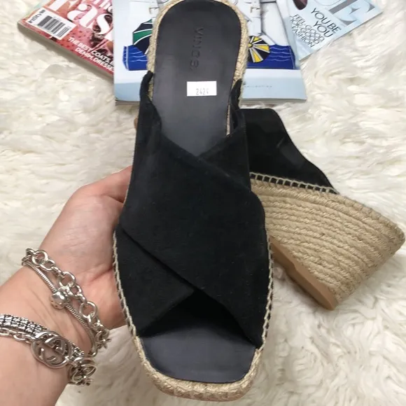 NEW Vince Slide Black Suede Sandals Slides Wedges