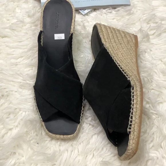 NEW Vince Slide Black Suede Sandals Slides Wedges