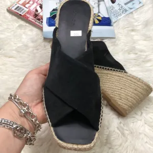 NEW Vince Slide Black Suede Sandals Slides Wedges