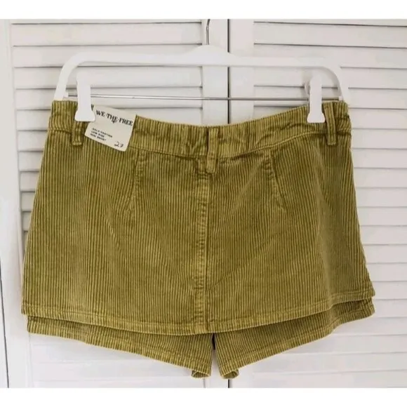 NEW WE THE FREE BY FREE PEOPLE GALLIVANTING CORD SKORT GOLD OLIVE SZ 27