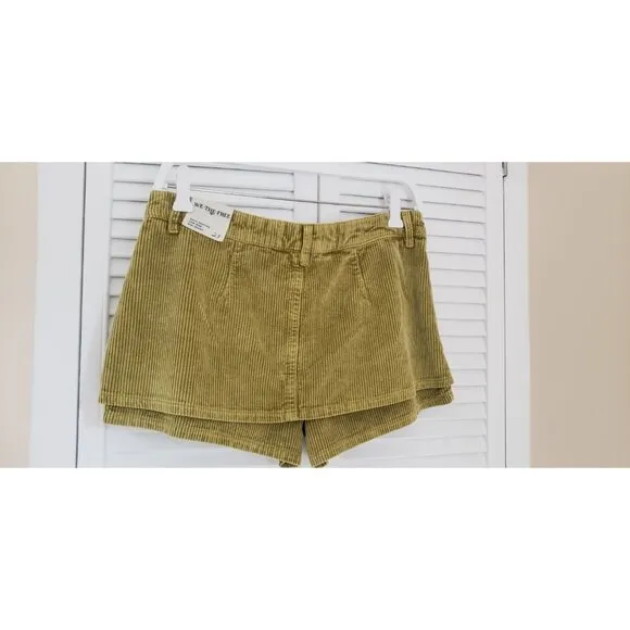 NEW WE THE FREE BY FREE PEOPLE GALLIVANTING CORD SKORT GOLD OLIVE SZ 27