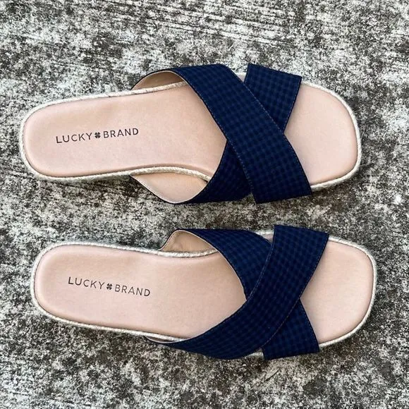NEW Lucky‎ Brand Gayte Slide Sandals Peacoat Textile Size 8.5