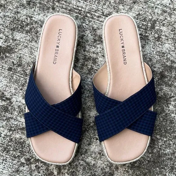 NEW Lucky‎ Brand Gayte Slide Sandals Peacoat Textile Size 8.5