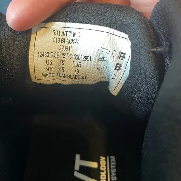 NIB 5.11 Tactical A/T Mid Boot Black Boot Lace Up Men's U.S. Size 9.5 Reg Width