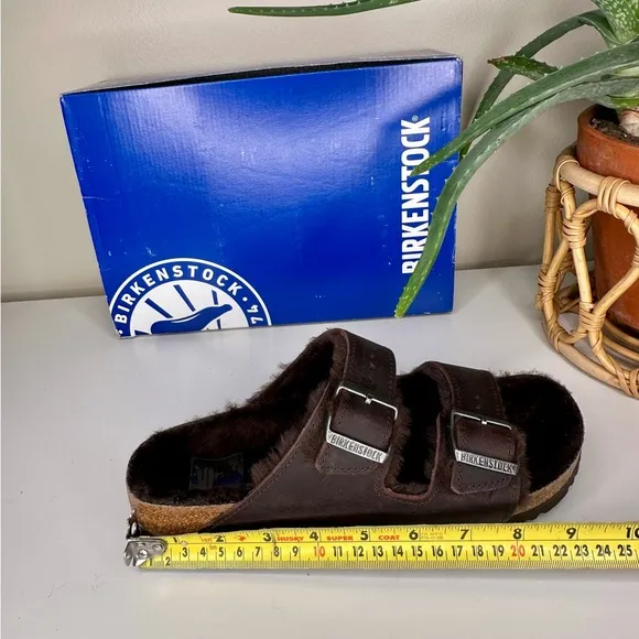 NIB Birkenstock Arizona Shearling Sandals Habana Brown Oiled Leather Size 11