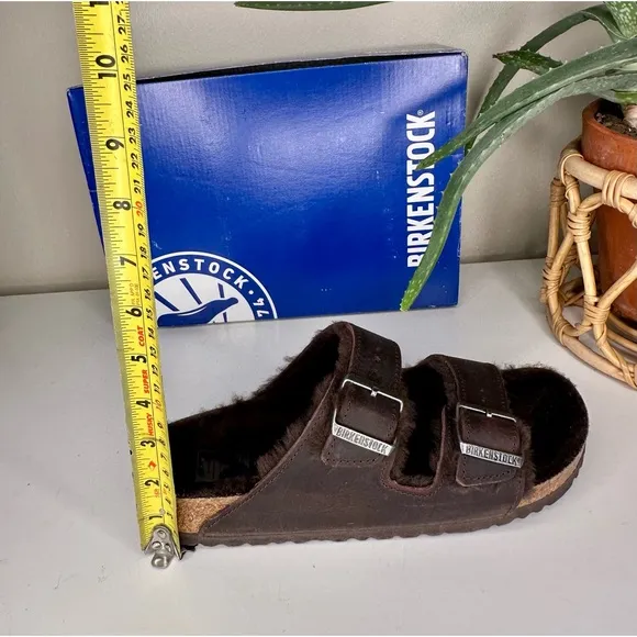 NIB Birkenstock Arizona Shearling Sandals Habana Brown Oiled Leather Size 11